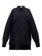 Matchesfashion.com Raey - Oversized Chest Pocket Wool Shirt - Womens - Navy