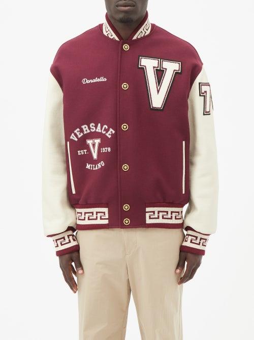 Versace - Felted-wool And Leather Varsity Jacket - Mens - Burgundy White