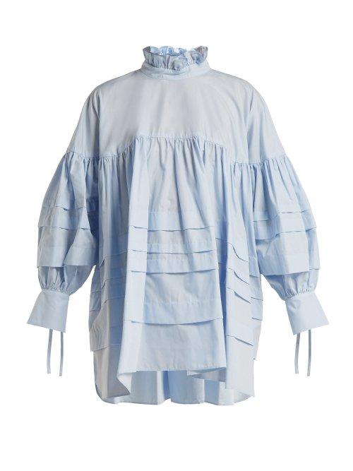 Matchesfashion.com Cecilie Bahnsen - Alberte Cotton Blouse - Womens - Blue