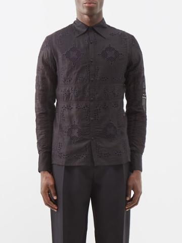 73 London - Broderie-anglaise Cotton Shirt - Mens - Black