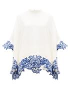 Matchesfashion.com Andrew Gn - Floral-embroidered Crepe Poncho Top - Womens - Ivory