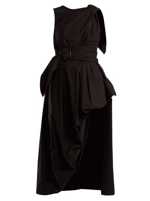 Matchesfashion.com Isa Arfen - Asymmetric Hem Draped Cotton Poplin Top - Womens - Black