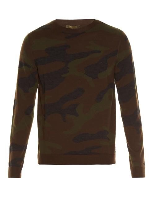 Valentino Crew-neck Camouflage-knit Wool Sweater