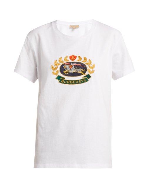 Matchesfashion.com Burberry - Gully Crest And Logo Embroidered Cotton T Shirt - Womens - White