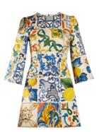 Matchesfashion.com Dolce & Gabbana - Majolica Print Brocade Dress - Womens - White Print