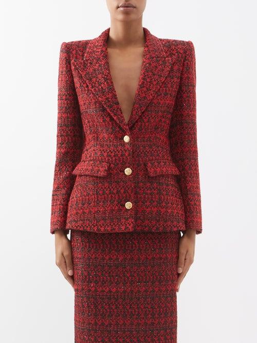 Alessandra Rich - Sequinned Tweed Jacket - Womens - Red Black