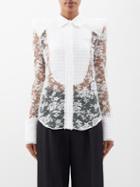 Balmain - Tweed And Lace Plastron Cotton-blend Shirt - Womens - White
