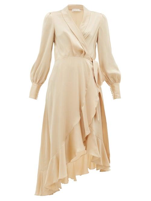 Matchesfashion.com Zimmermann - Super Eight Silk Wrap Midi Dress - Womens - Beige