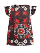 Matchesfashion.com Redvalentino - Floral Print Ruffle Cotton Top - Womens - Black Multi