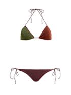 Matchesfashion.com Oseree - Lumire Two Tone Metallic Triangle Bikini - Womens - Green Multi