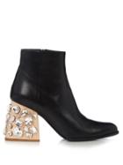 Marni Crystal-embellished Block-heel Leather Ankle Boots