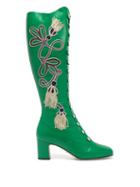 Matchesfashion.com Gucci - Amaya Embroidered Leather Boots - Womens - Green