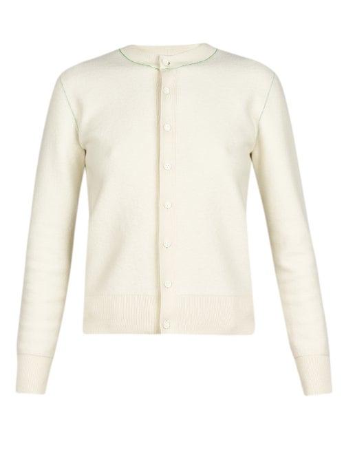 Bottega Veneta - Topstitched Felted Cardigan - Womens - Cream