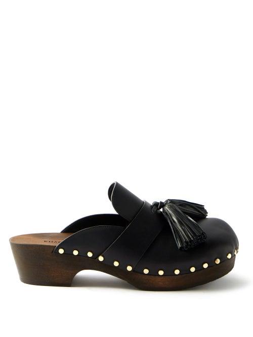 Khaite - Olivier Tasselled Leather Clogs - Womens - Black