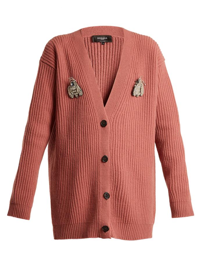 Rochas Bee-brooch Oversized Wool Cardigan
