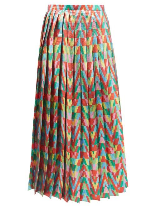 Valentino - V Optical-jacquard Pleated Skirt - Womens - Multi