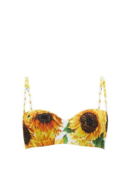 Matchesfashion.com Dolce & Gabbana - Sunflower Print Balconette Bikini Top - Womens - Yellow Print