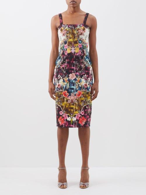 Mary Katrantzou - Kerr Square-neckline Floral-print Crepe Dress - Womens - Red Multi