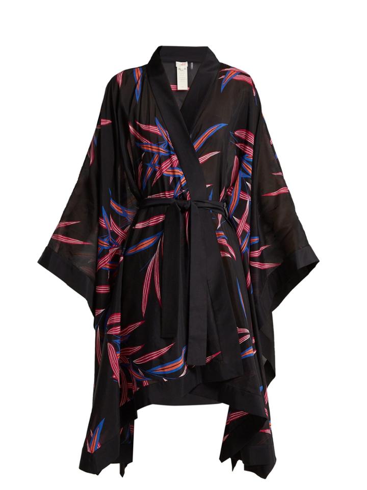 Diane Von Furstenberg Fern-print Cotton And Silk-blend Kimono Robe