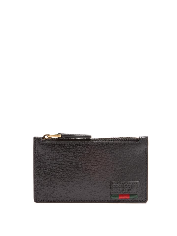 Gucci Web-trim Grained-leather Cardholder