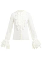 Matchesfashion.com Saint Laurent - Ruffled Trim Chiffon Blouse - Womens - Ivory
