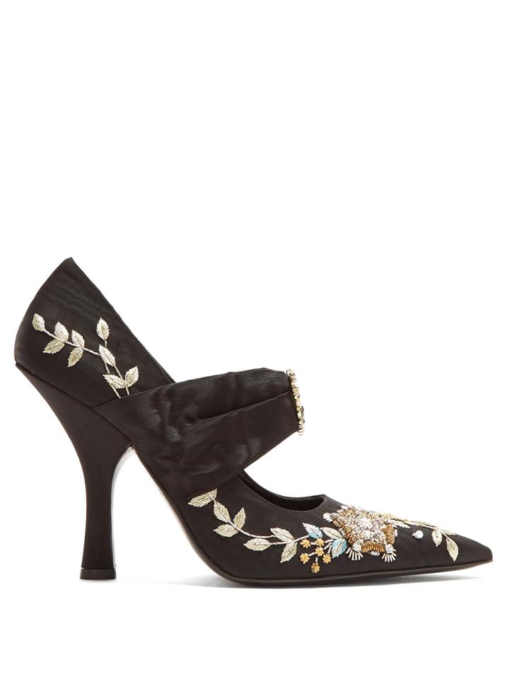 Erdem Fabiola Point-toe Embroidered Moire Pumps