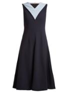 Matchesfashion.com Emilia Wickstead - Arlene Contrast Panel Stretch Crepe Dress - Womens - Navy