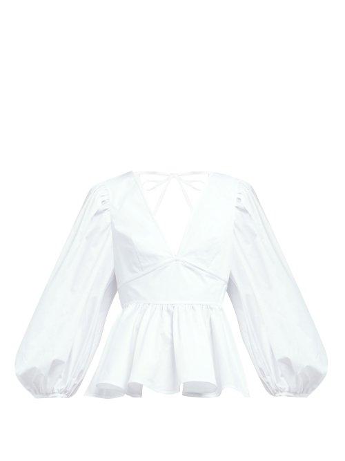 Matchesfashion.com Staud - Luna Balloon Sleeve Open Back Cotton Blend Top - Womens - White