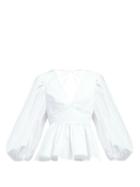 Matchesfashion.com Staud - Luna Balloon Sleeve Open Back Cotton Blend Top - Womens - White