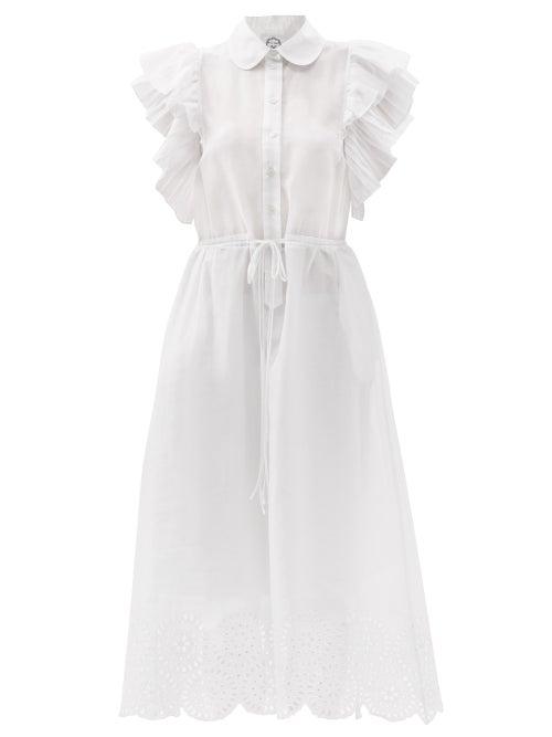 Matchesfashion.com Evi Grintela - Drawstring Broderie-anglaise Cotton Shirt Dress - Womens - White