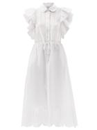 Matchesfashion.com Evi Grintela - Drawstring Broderie-anglaise Cotton Shirt Dress - Womens - White