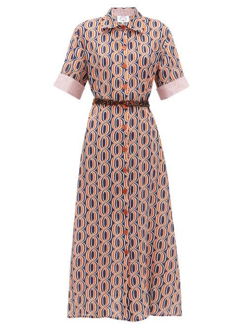 Matchesfashion.com Evi Grintela - Tangier Printed-linen Midi Shirt Dress - Womens - Pink Print