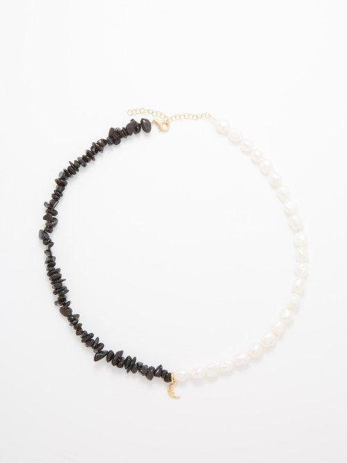 Hermina Athens - Spade Onyx & Pearl Necklace - Womens - Black White