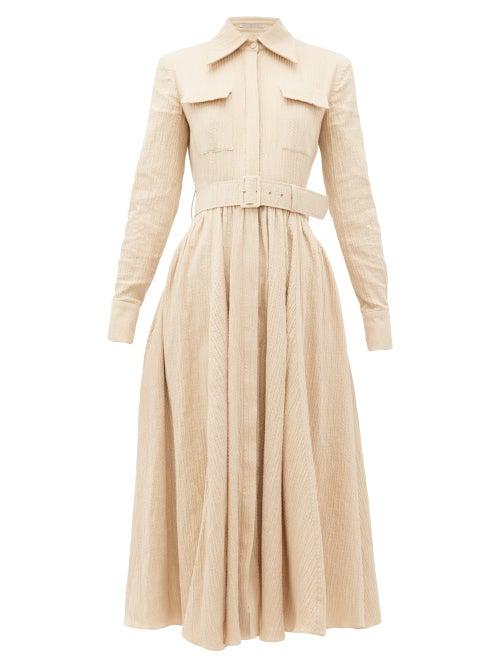 Matchesfashion.com Emilia Wickstead - Aurora Belted Cotton-blend Midi Dress - Womens - Beige