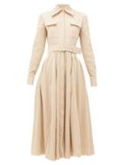 Matchesfashion.com Emilia Wickstead - Aurora Belted Cotton-blend Midi Dress - Womens - Beige