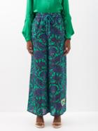 Zimmermann - Tiggy Paisley-print Silk Trousers - Womens - Navy Green
