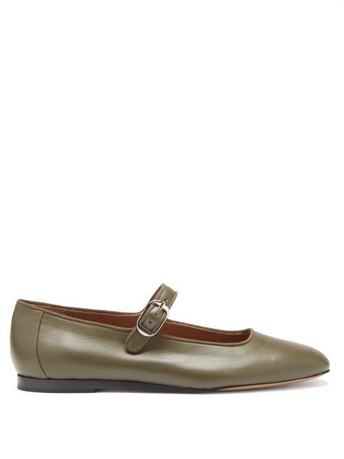 Matchesfashion.com Le Monde Beryl - Leather Mary Jane Ballet Flats - Womens - Khaki