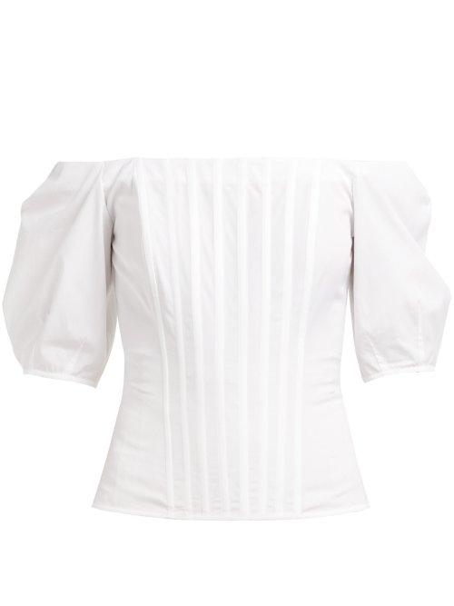Matchesfashion.com Gabriela Hearst - Hurley Off The Shoulder Cotton Poplin Corset Top - Womens - White