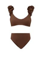 Matchesfashion.com Maygel Coronel - Cotta Ruffled Bikini - Womens - Brown