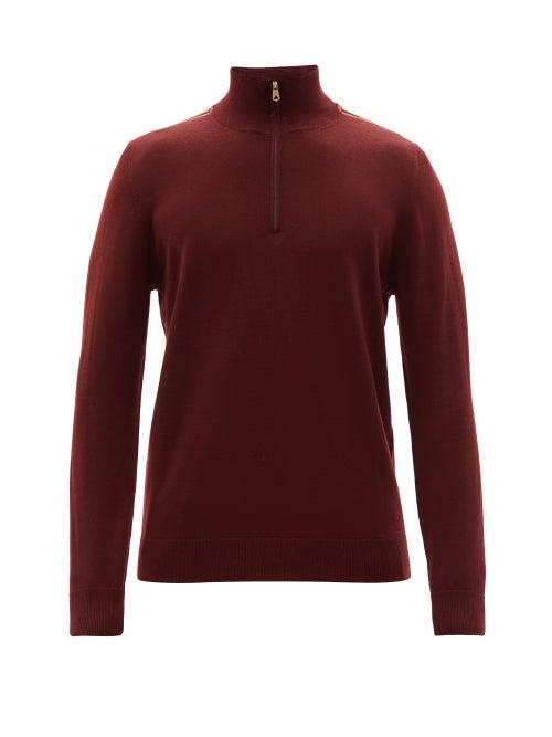 Mens Rtw Paul Smith - Artist Stripe Merino-wool Quarter-zip Sweater - Mens - Burgundy