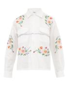Matchesfashion.com Bode - Pagoda Embroidered Cotton Blend Shirt - Womens - White Multi