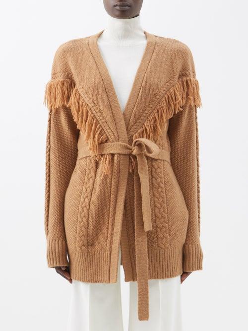 Altuzarra - Trailblazer Fringed Cable-knit Cardigan - Womens - Brown