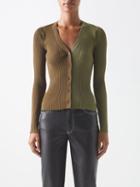 Staud - Cargo Two-tone Ribbed-knit Jersey Cardigan - Womens - Green Multi