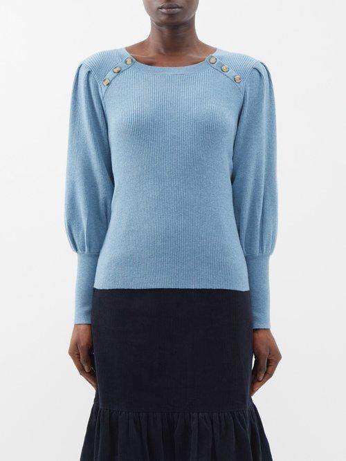 Cefinn - The Eva Blouson-sleeve Rib-knit Sweater - Womens - Mid Blue