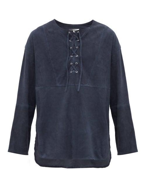 Matchesfashion.com Isabel Marant - Ipari Leather-nubuck Shirt - Mens - Dark Navy