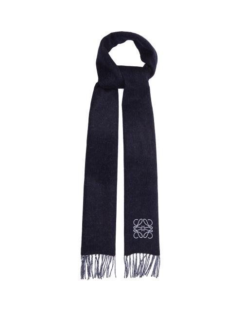 Ladies Accessories Loewe - Anagram-embroidered Wool-blend Scarf - Womens - Blue Multi