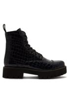 Matchesfashion.com Alexachung - Crocodile Effect Leather Boots - Womens - Navy