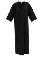Totme - Collared V-neck Cotton-blend Terry Midi Dress - Womens - Black