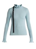 Matchesfashion.com Redvalentino - Ruffled Neck Wool Sweater - Womens - Light Blue