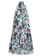 Matchesfashion.com Erdem - Belita High Neck Floral Print Taffeta Dress - Womens - Blue Multi